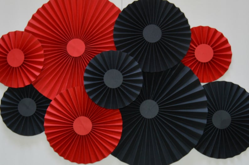 Cake Backdrop Paper Fans Red and Black Rosettes Pinwheels,Party Decoration Photo Backdrop