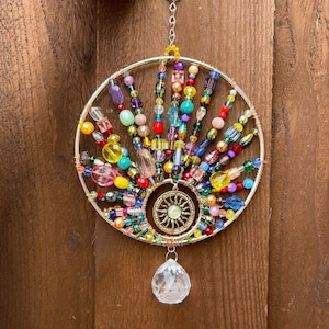 Sunburst crystal suncatcher, beaded sun catcher, mothers day gift, kitchen window decor, boho bohemian decor, sun rays
