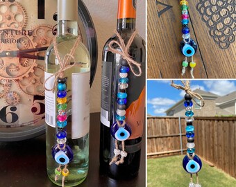 Evil eye wall decor, wall hanging, office decor, evil eye car charm, evil eye ornament, wine bottle charm