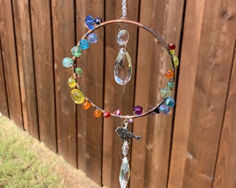 crystal suncatcher for windows, beaded garden decor, rainbow maker, glass sun catcher