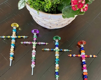 Atrapasueños en forma de cruz de 7”, estaca para plantas en forma de cruz, decoración de jardín, regalo religioso, regalo para mamá