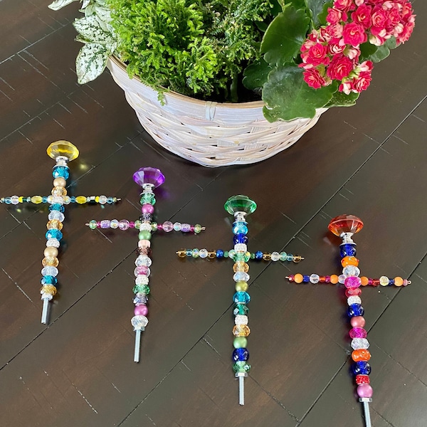 7” Cross sun catcher, Cross plant stake, garden decor, religious gift, gift for mom