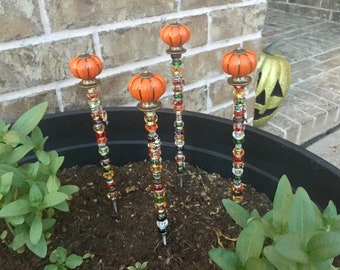 Estacas de calabaza de 35 cm para jardín, decoración de Acción de Gracias, Halloween y otoño.
