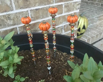 14" pumpkin stakes for garden, thanksgiving decor, halloween decor, fall decor