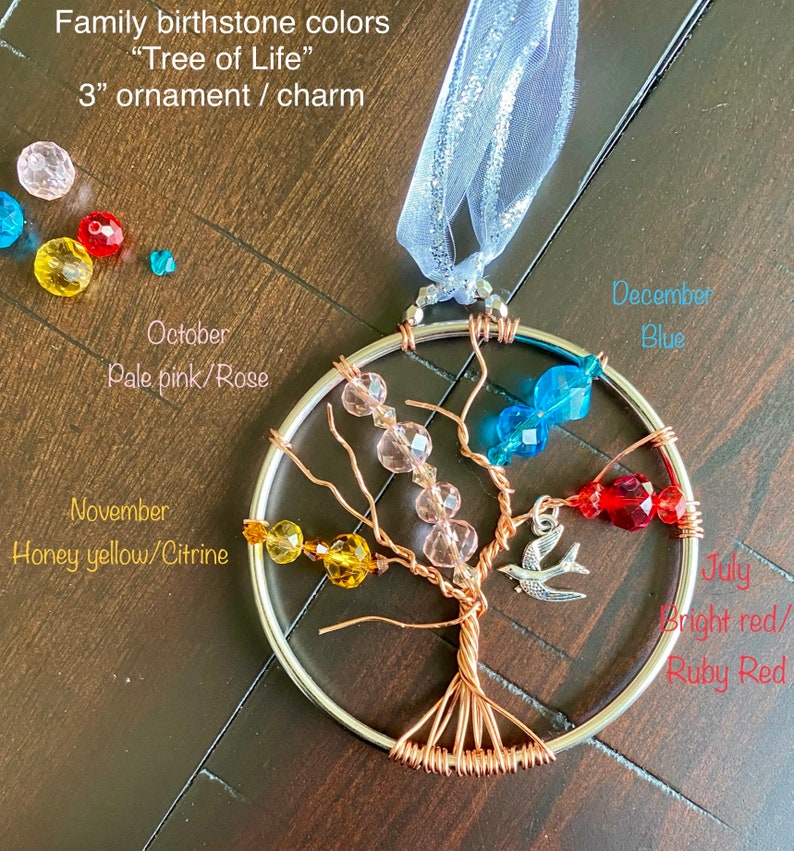 Family birthstone tree of life, Christmas ornament, birthstone gift, Mothers Day gift, gift for mom image 2