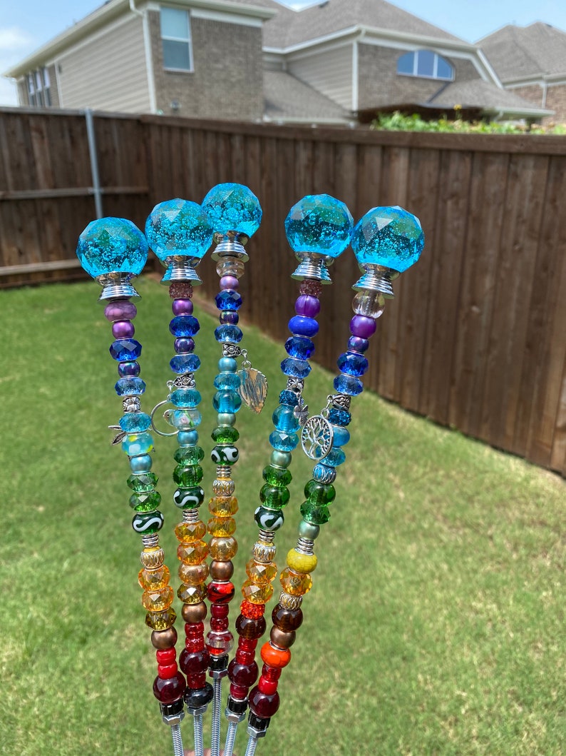 Yard gift for mom garden stakes glass beaded art garden Etsy