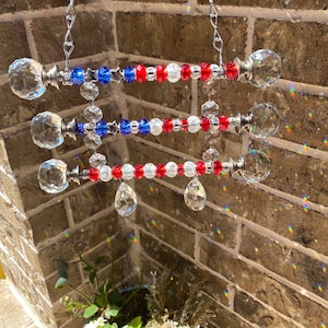 4th of july decor, patriotic yard decoration, USA flag, crystal suncatcher, memorial day decor, patriotic garden gift, gift for veteran image 8