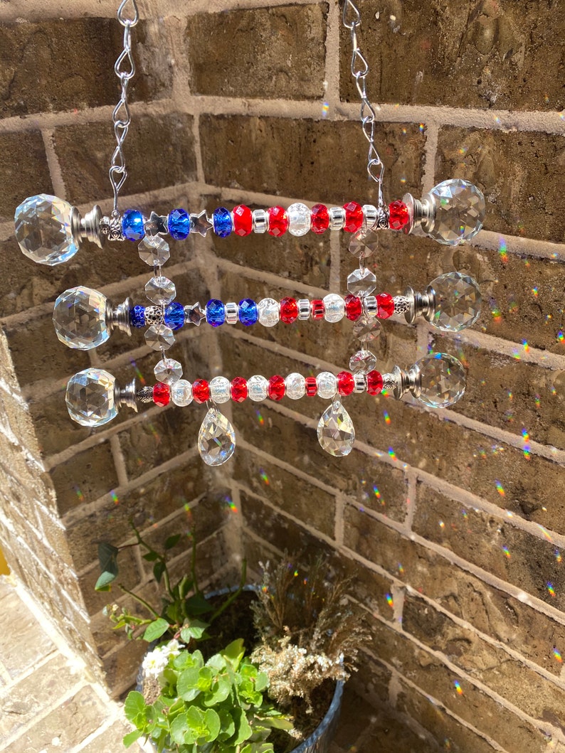 4th of july decor, patriotic yard decoration, USA flag, crystal suncatcher, memorial day decor, patriotic garden gift, gift for veteran image 8