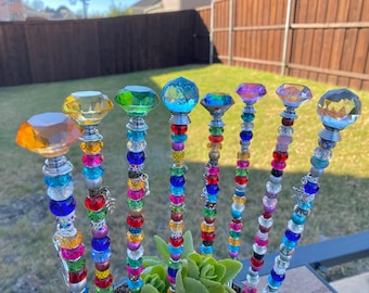 garden stakes, garden decor, planter stake, garden gift, yard art, fairy garden, jeweled stakes, gift for mom