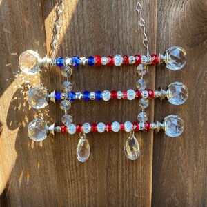 4th of july decor, patriotic yard decoration, USA flag, crystal suncatcher, memorial day decor, patriotic garden gift, gift for veteran image 4