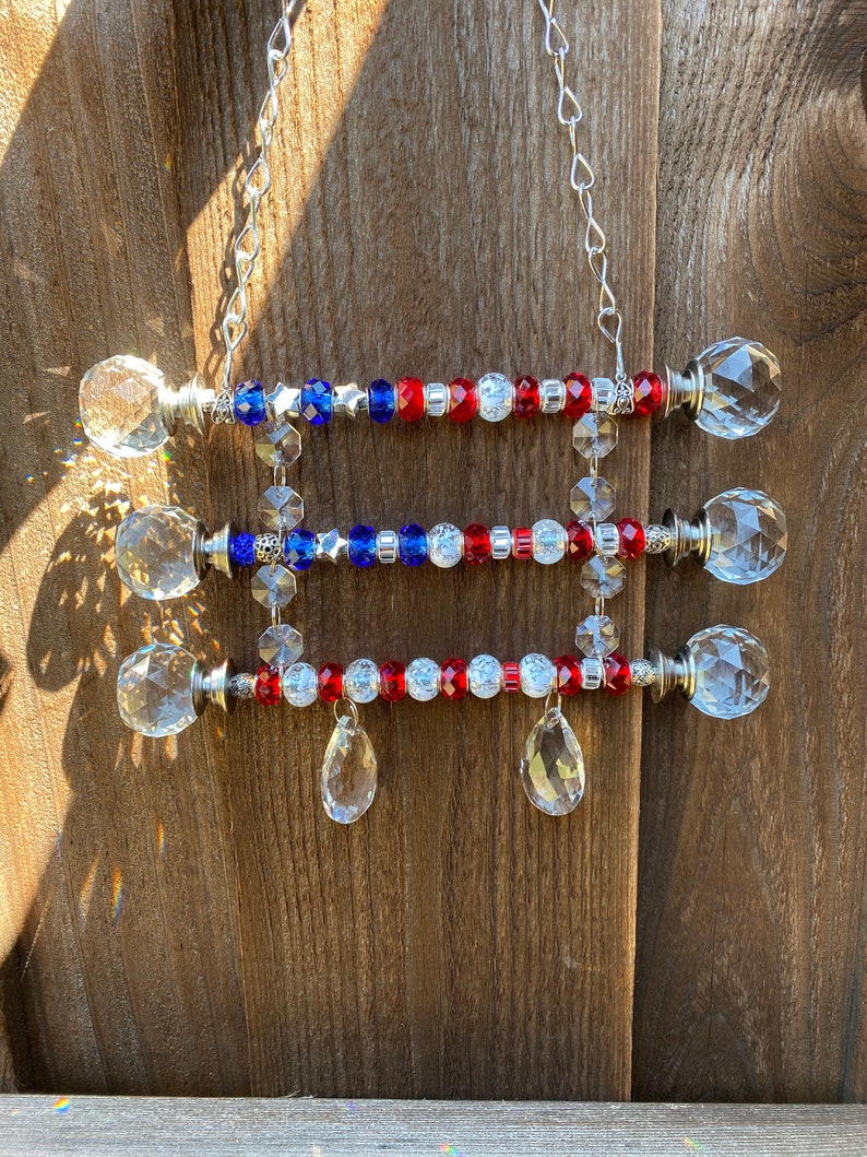 4th of july decor, patriotic yard decoration, USA flag, crystal suncatcher, memorial day decor, patriotic garden gift, gift for veteran image 4