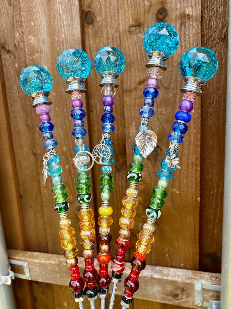 Yard gift for mom garden stakes glass beaded art garden | Etsy