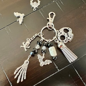 halloween gift for friend, halloween purse bag charm, skeleton hand keyring, gothic key fob