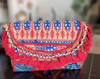 Bolso de mano bordado, bolso boho, cartera boho, bolso bandolera banjara, bolso étnico indio, bolso de verano de algodón, bolso para vacaciones en crucero