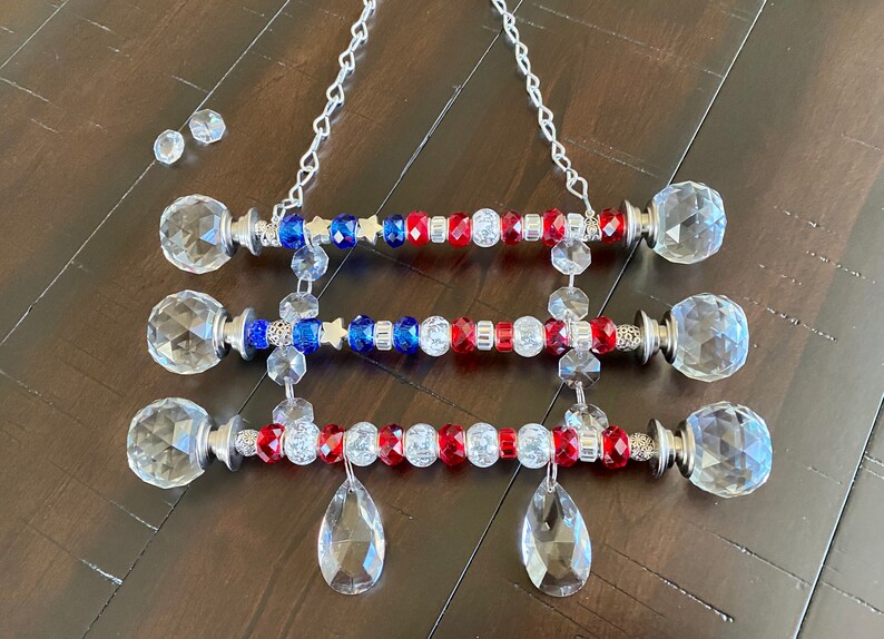 4th of july decor, patriotic yard decoration, USA flag, crystal suncatcher, memorial day decor, patriotic garden gift, gift for veteran image 6