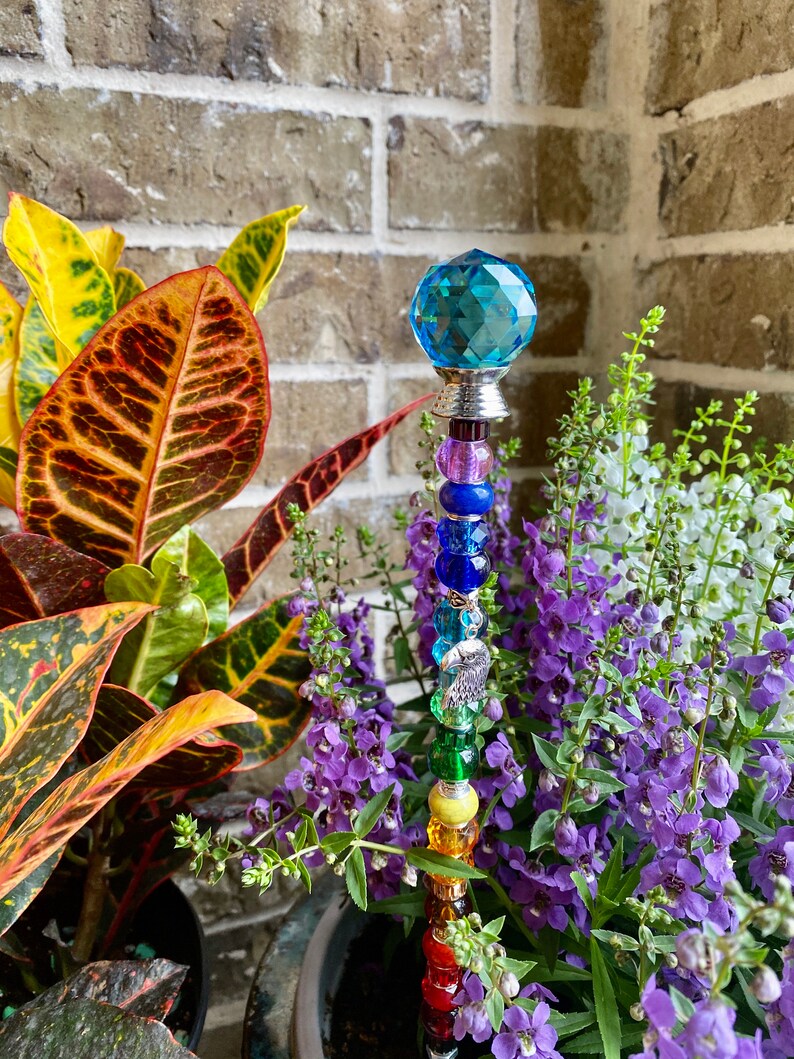 Yard gift for mom garden stakes glass beaded art garden Etsy