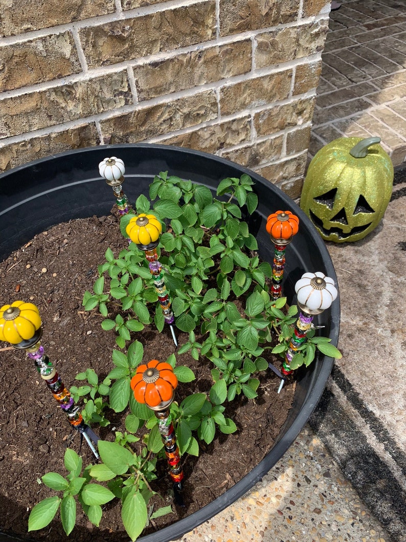 14" pumpkin decor for garden stakes, halloween decor, thanksgiving decor, fall decor image 1