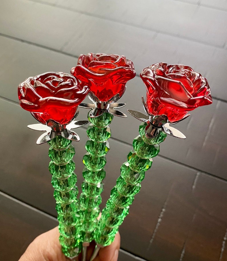 7 red rose stakes for garden plant stakes gift for Etsy