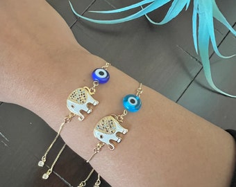 evil eye bracelet, elephant bracelet, luck protection gift, jewelry for women girl teen, boho bohemian gift jewelry, gift for bridesmaid