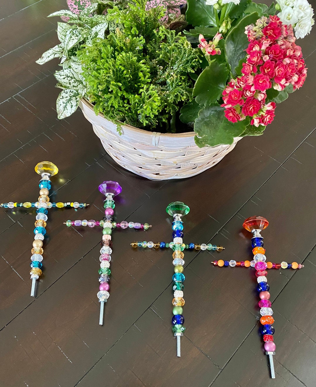 7 Cross Sun Catcher, Cross Plant Stake, Garden Decor, Religious Gift