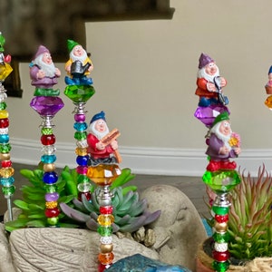 8-calowe kołki ogrodowe Gnome, szklane łapacze słońca, ogród wróżek Gnome, koralikowe kołki do roślin