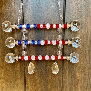 4th of july decor, patriotic yard decoration, USA flag, crystal suncatcher, memorial day decor, patriotic garden gift, gift for veteran image 2