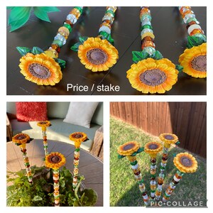 garden decor gift for mom, mothers day gift, beaded garden stakes, glass suncatchers Sunflower stake