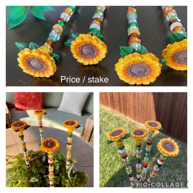 garden decor gift for mom, mothers day gift, beaded garden stakes, glass suncatchers Sunflower stake