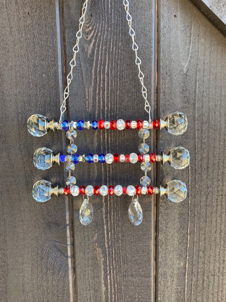 4th of july decor, patriotic yard decoration, USA flag, crystal suncatcher, memorial day decor, patriotic garden gift, gift for veteran image 7