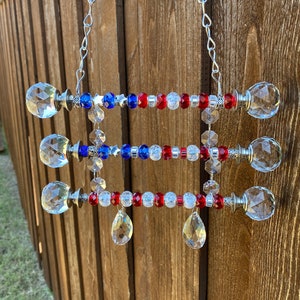 4th of july decor, patriotic yard decoration, USA flag, crystal suncatcher, memorial day decor, patriotic garden gift, gift for veteran image 9