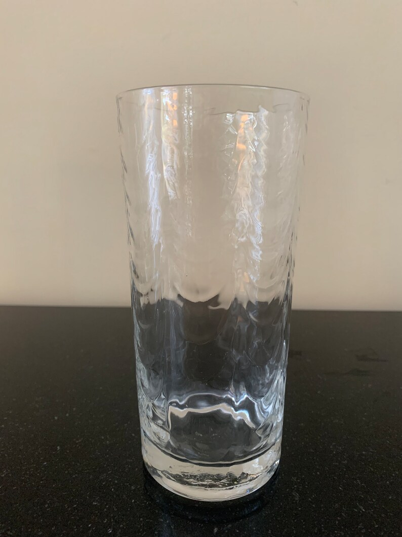 6 Blown Glass Water, Cooler, or Iced Tea Glasses, Clear Rippled Tall