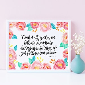 Count It All Joy Print - Jacques 1:2-3 - gravures chrétiennes - art des versets bibliques - cadeaux chrétiens - cadeau de baptême - art mural