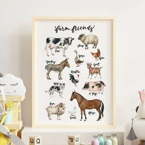 Farm Friends Nursery Print - Farm Decor - Children&#39;s Wall Art - Farm Animals Nursery Decor