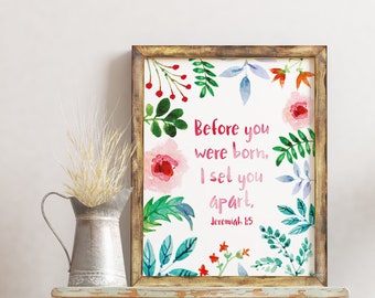 Before You Were Born, I Set You Apart Print - Jeremiah 1:5 - Nursery Art - Wall Art - Kids Prints - New Baby - Christian Gifts