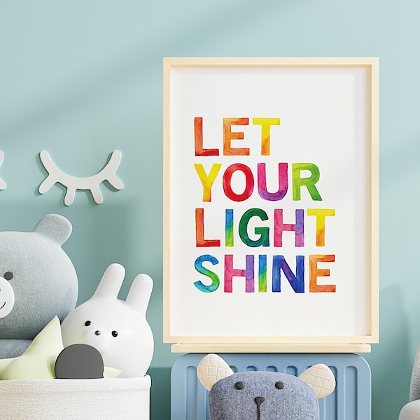 Let Your Light Shine Regenbogen Print - Kinderzimmer Dekor - Wandkunst - Kinder Drucke - Zitate Für Kinder - Neues Baby