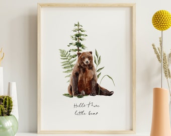 Hello There Little Bear Nursery Print - Woodland Nursery -  Nursery Wall Art - New Baby Gift - Kids Prints - Personalised Gift