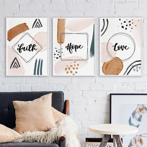 Set of 3 Faith Hope Love Prints - home decor - wall art - christian gifts - christian prints - bible verse prints