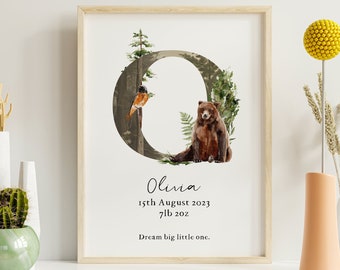 Personalised Woodland Baby Birth Print With Quote  - Nursery Wall Art - New Baby Gift - Kids Prints - Personalised Gift