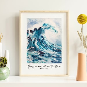 Focus On Me, Not The Storm Print - Matthew 14 v 22-33 - Christian Prints - bible verse art - christian gifts - baptism gift - wall art