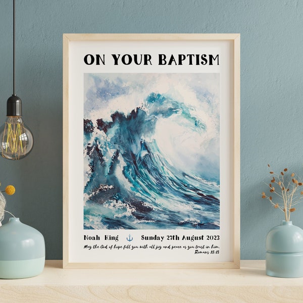 Personalised Baptism Waves Print - Baptism Gift - Personalised Gift - Baptism Card - Adult Baptism