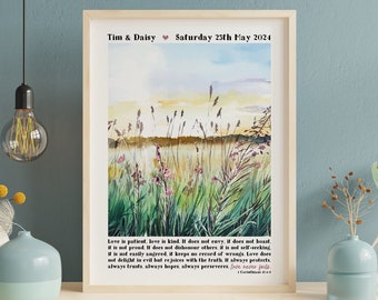 Personalised Wedding Print - Love Is Patient - 1 Corinthians 13:4-8 - Meadow - Wedding Gift - Anniversary Gift - Choose Design