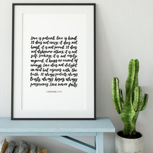 Love Is Patient Block Print - 1 Corinthians 13: 4-8 - bible verse - christian gifts - baptism gift - wall art - wedding gift