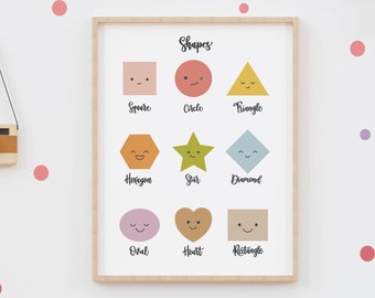 Shapes Educational Print - Nursery Wall Art - Preschool Poster - Kids Prints - Personalised Gift - Learning Prints - Toddler Poster