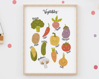 Vegetables Educational Print - Nursery Wall Art - Preschool Poster - Kids Prints - Personalised Gift - Learning Prints - Toddler Poster