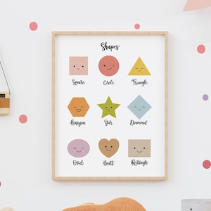 Impresión educativa de formas - Arte de la pared de la guardería - Póster preescolar - Impresiones para niños - Regalo personalizado - Impresiones de aprendizaje - Póster para niños pequeños