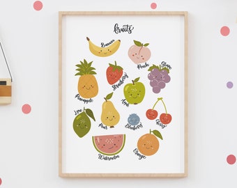 Fruits Educational Print - Nursery Wall Art - Preschool Poster - Kids Prints - Personalised Gift - Learning Prints - Toddler Poster