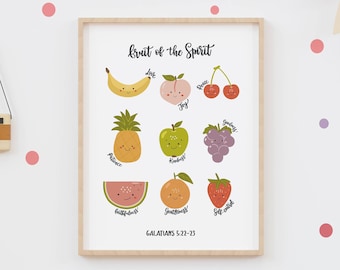 Fruit Of The Spirit Print - Nursery Prints - Toddler Wall Art - Preschool - Christian Print - Christian Gift - Nursery Decor - Kids Prints