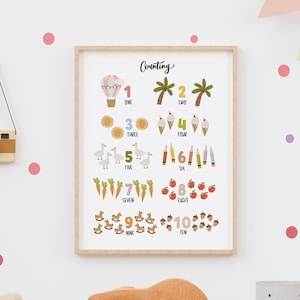 Contando impresión educativa - arte de la pared de la guardería - cartel preescolar - impresiones para niños - regalo personalizado - impresiones de aprendizaje - cartel para niños pequeños