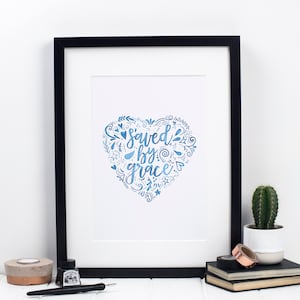 Saved By Grace Aquarelle Print - cadeaux chrétiens - estampes chrétiennes - impression de versets bibliques - cadeau de baptême