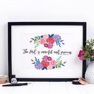 Impression Le Seigneur est miséricordieux et miséricordieux - Psaume 103:8 - estampes chrétiennes - art de versets bibliques - cadeaux chrétiens - cadeau de baptême - art mural